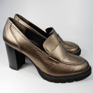 Paul Green Nina Loafer Heeled Pumps Size US 9.5 Grunge Metallic Leather NEW $429